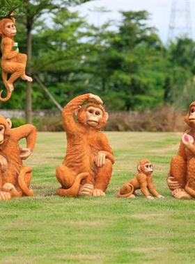 户外花园猴子摆件树脂玻璃钢园林景观假山造景彷真金丝猴动物雕塑