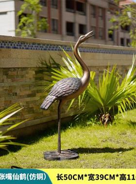 不锈钢仙鹤雕塑水池草坪镜面火烈鸟天鹅装饰售楼部玻璃钢白鹭摆件
