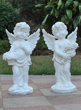 欧式户外花园酒店园林庭院玻璃钢雕塑小天使花盆别墅装饰人物摆件