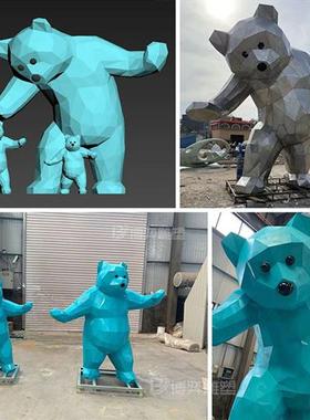 不锈钢卡通动物雕塑定制大型镂空发光切面网红熊鹿兔子长颈鹿摆件