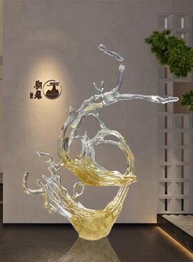 酒店大堂轻奢透明浪花树脂摆件售楼处样板间落地雕塑软装饰艺术品
