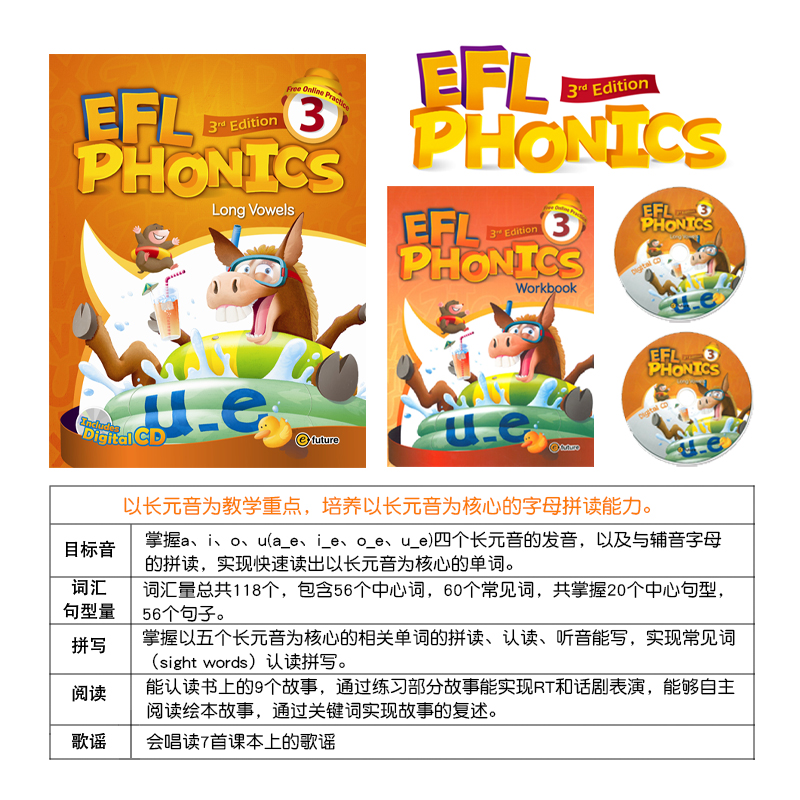 原版进口麦克森语音新版EFL Phonics 3级别 长元音自然拼读发音练习 少儿英语培训教材