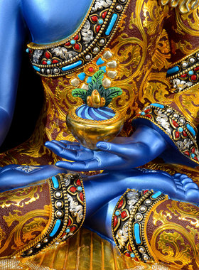 闯隆铜制彩绘15寸药师佛铜像摆件