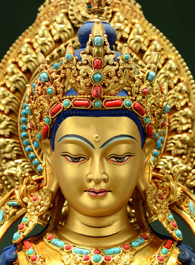 闯隆10寸金刚总持铜像摆件镶松石