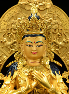 闯隆10寸强巴佛未来佛铜雕像摆件