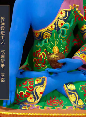 闯隆精工彩绘铜像三世佛雕像摆件