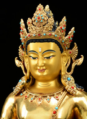 闯隆鎏金常寿佛铜像摆件