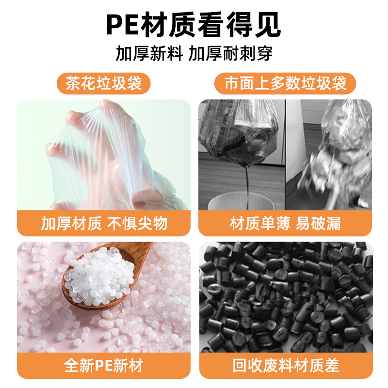 茶花家用垃圾袋加厚厨房塑料袋黑色卷装清洁袋手提式点断式实惠装 - 图1