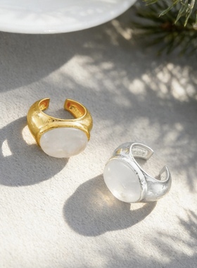 欧美风时尚个性简约百搭天然石戒指女小众设计感高级轻奢食指戒