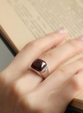 925银琥珀暗红色简约气质