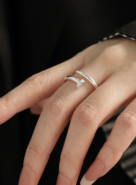 925纯银钉子开口戒指女2025年可调节指环食指个性高级感轻奢饰品