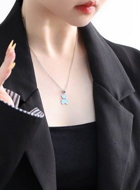 925银小熊项链女休闲风锁骨链女轻奢高级感小众设计链子毛衣链