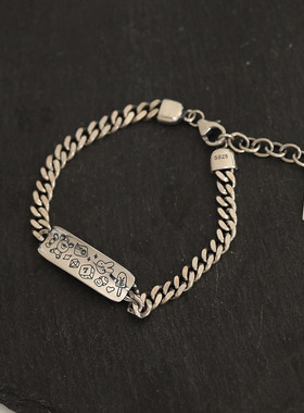 925银涂鸦手链女中性风手环潮流港风高级感小众设计手环