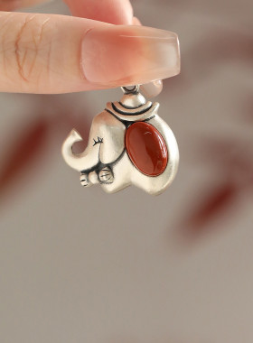 925纯银玛瑙大象吊坠项链轻奢高级感锁骨链复古国风新中式配饰品