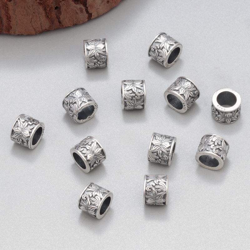 925银复古小花圆形隔珠配珠手工DIY配件手串编绳散珠配饰,淘宝优惠券,粉丝福利购,淘宝优惠卷