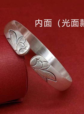 999足银莲花手镯女实心复古民族风纯银镯子古法气质手环高级感