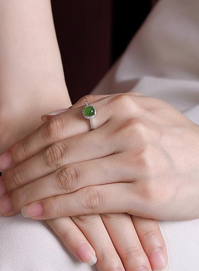 925银和田玉圆形戒指女中式国潮复古民族风新款气质高级感食指戒