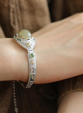 925银和田碧玉浮雕新中式国风