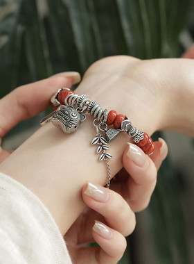 925银玛瑙麦穗手串复古风复古手链女新中式美拉德首饰小众设计