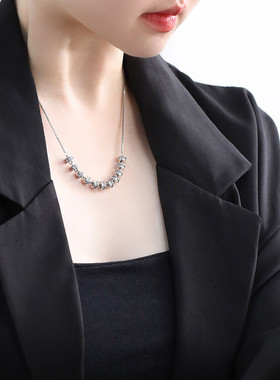 925银圆形项链女中性风锁骨链女轻奢高级感小众设计链子毛衣链