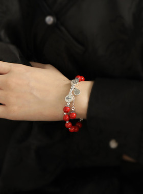 足银辰砂珠珠手链饰品女轻奢国风新中式2025年手环小众时尚百搭