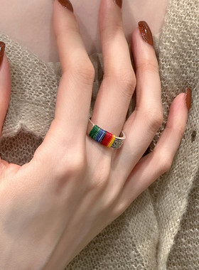 925银狐身符彩绳缠绕戒指女复古百搭指环藏族饰品礼盒小众设计