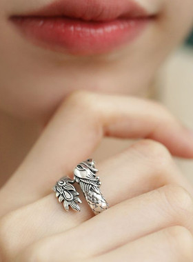 925纯银龙龙凤对戒国风复古民族