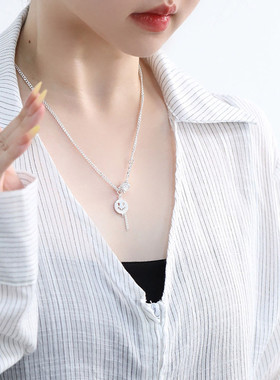 925银笑脸项链女休闲风锁骨链女轻奢高级感小众设计链子毛衣链