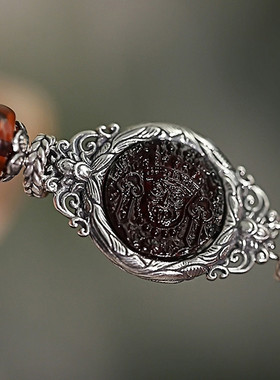 925银花朵琥珀扎基拉姆手链女小众设计新中式国风轻奢高级感手串