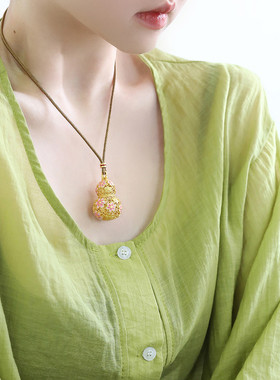 999足银桃花葫芦国风项链女珐琅锁骨链小众新中式高级感毛衣链