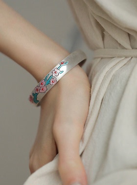 足银烤蓝梅花国风民族时尚小众