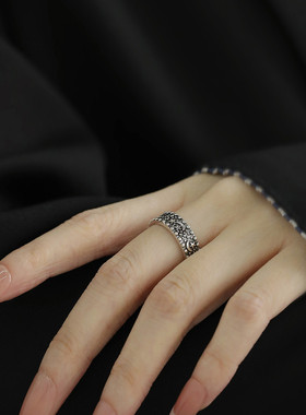 925银复古做旧星星月亮开口戒指女简约小众设计感百搭指环饰品