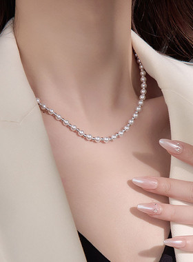 925银珠珠通勤风项链锁骨链女轻奢高级感毛衣链圣诞节礼物