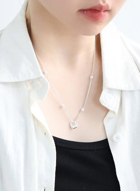 925银锁包项链女2025年简约时尚通勤个性百搭锁骨链饰品小众设计