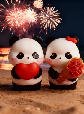 创意卡通熊猫情侣摆件