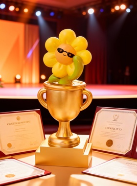 金色向日葵奖杯造型装饰摆件