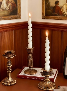 复古欧式合金雕花烛台摆件