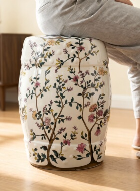 复古田园陶瓷花鸟鼓凳百搭