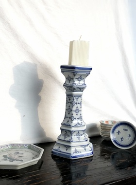 复古欧式青花瓷烛台摆件