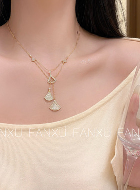 FANXU B家镶嵌三扇子项链白贝母三裙子满钻项链