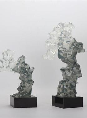 新中式透明树脂假山雕塑艺术品摆件展示厅玄关酒店大堂走廊装饰品