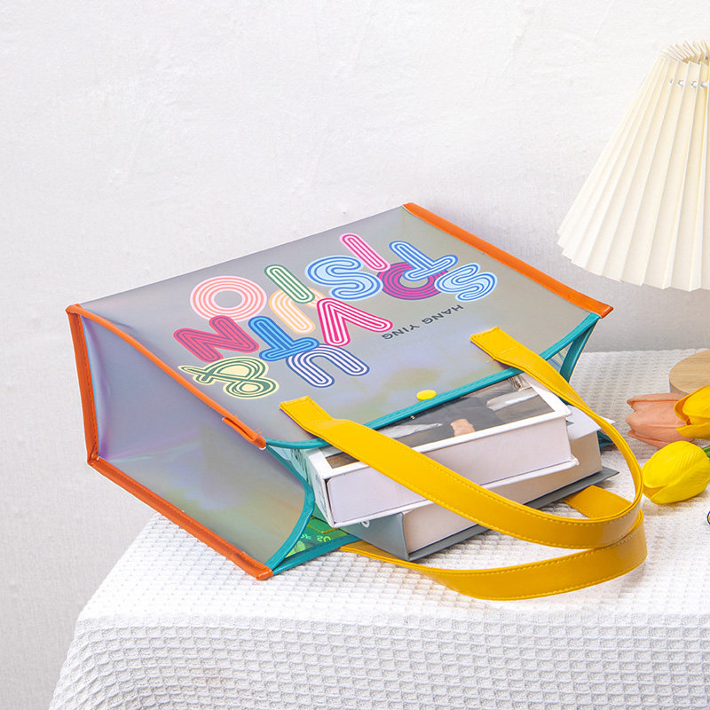 尚盈螺纹字母灰底炫彩灰底炫彩手提镭射果冻包大容量收纳化妆品包 - 图2