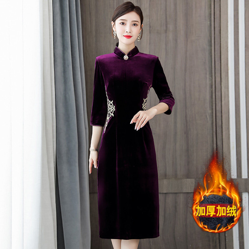 高端金丝绒旗袍加厚喜婆婆连衣裙 ayab连衣裙
