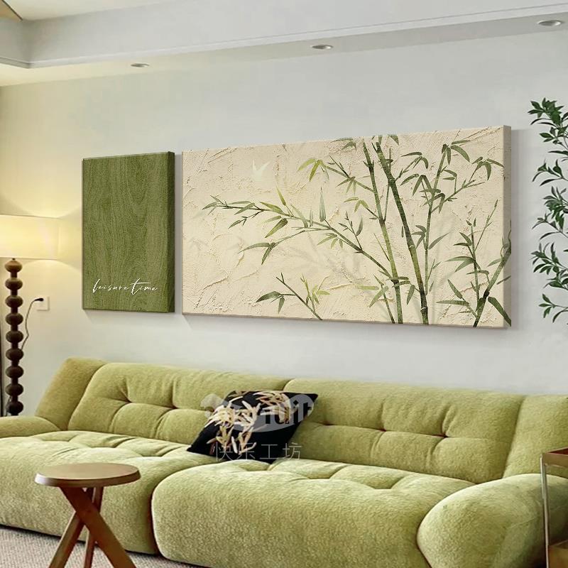 竹子客厅装饰画沙发背景墙挂画2025新款壁画中古风高档大气无边框 - 图2
