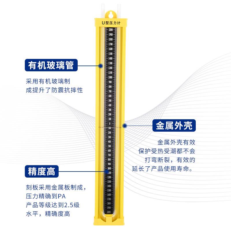 合金有机玻璃U型压力计液体水柱表压差计煤矿天然气管道燃气检测 - 图2