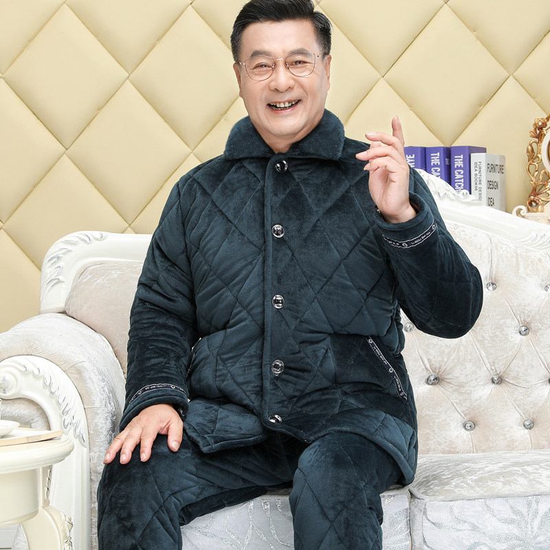 中老年男士冬季珊瑚绒夹棉 丽柔世家睡衣/家居服套装