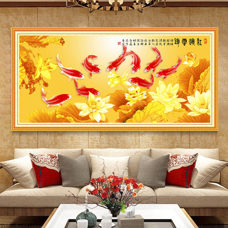 荷花九鱼图墙布自粘画沙发背景墙壁画年年有余客厅装饰画墙壁贴纸,淘宝优惠券,粉丝福利购,淘宝优惠卷