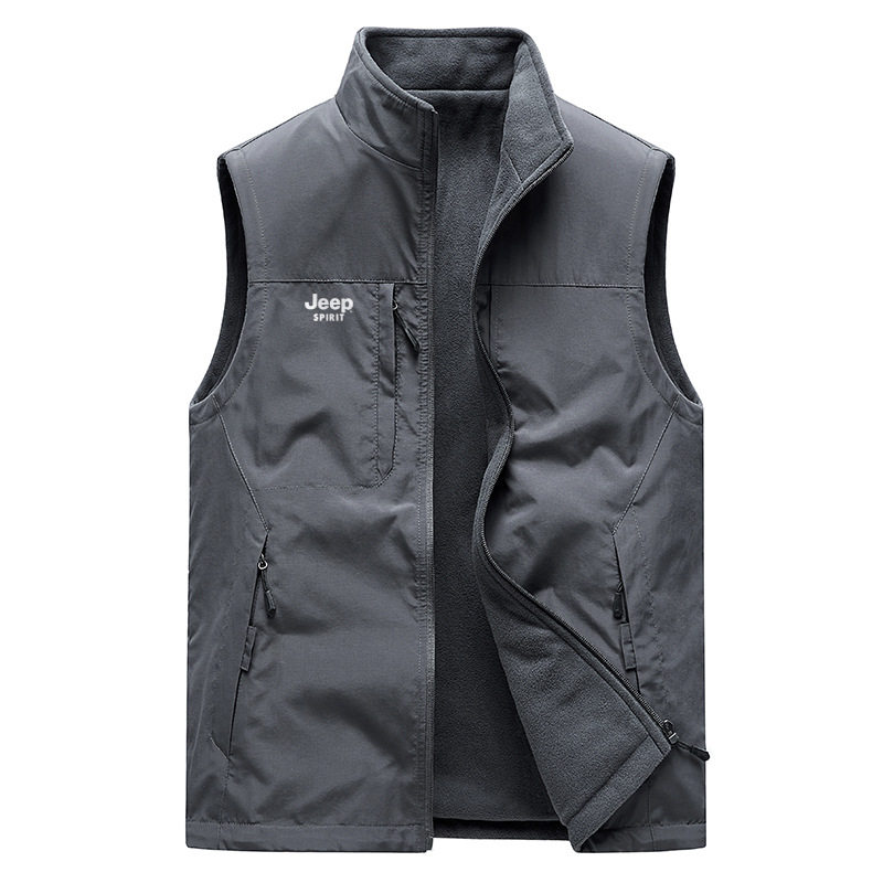 吉普马甲男士秋冬季多口袋加绒背心摇粒绒双面穿坎肩保暖马夹,淘宝优惠券,粉丝福利购,淘宝优惠卷