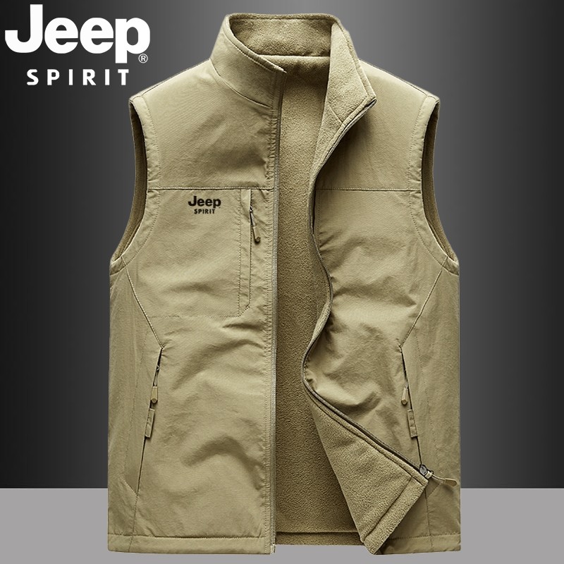 吉普马甲男士秋冬季多口袋加绒背心摇粒绒双面穿坎肩保暖马夹,淘宝优惠券,粉丝福利购,淘宝优惠卷