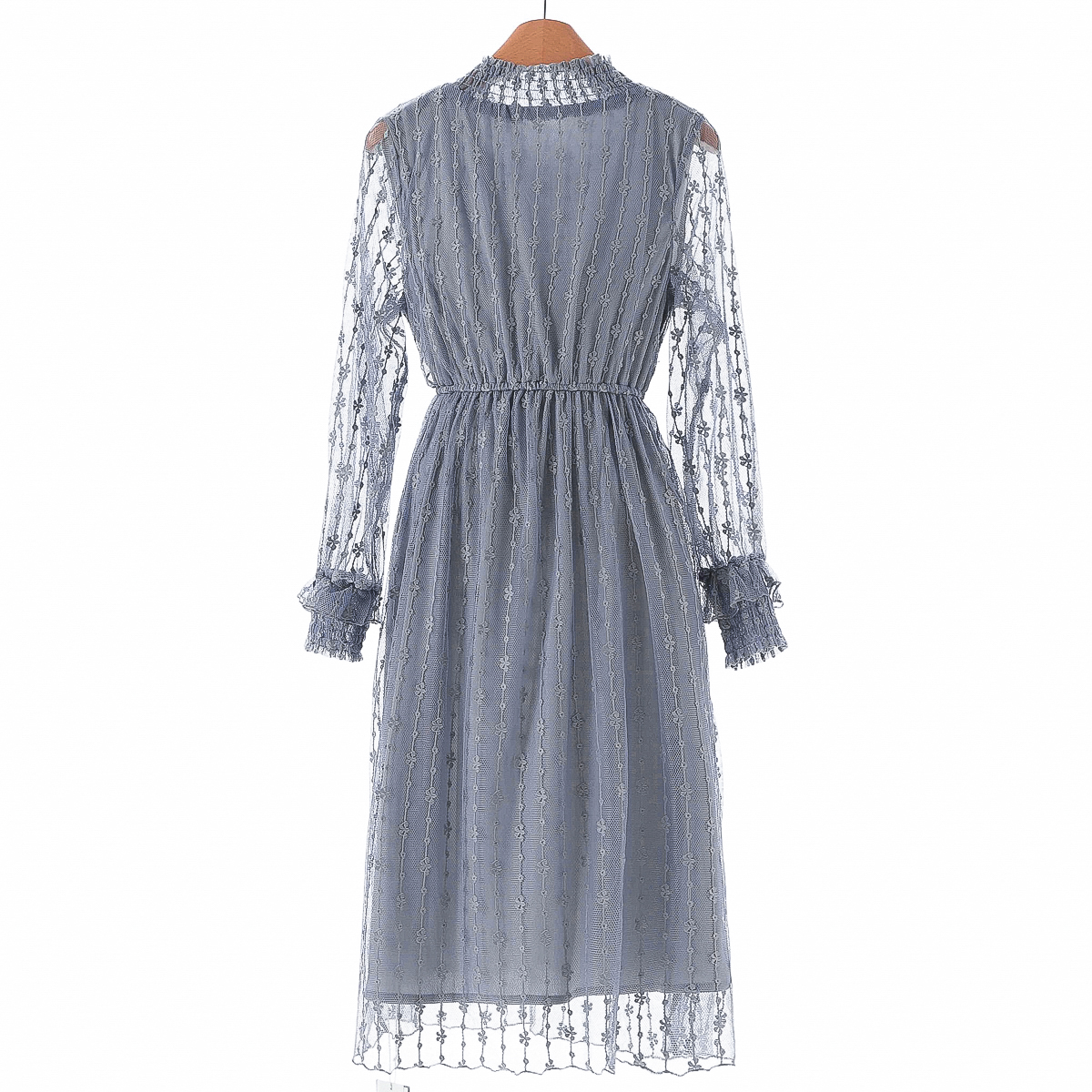 专柜899【境】秋装*绍 法式立领套头松紧腰蕾丝连衣裙663 - 图1